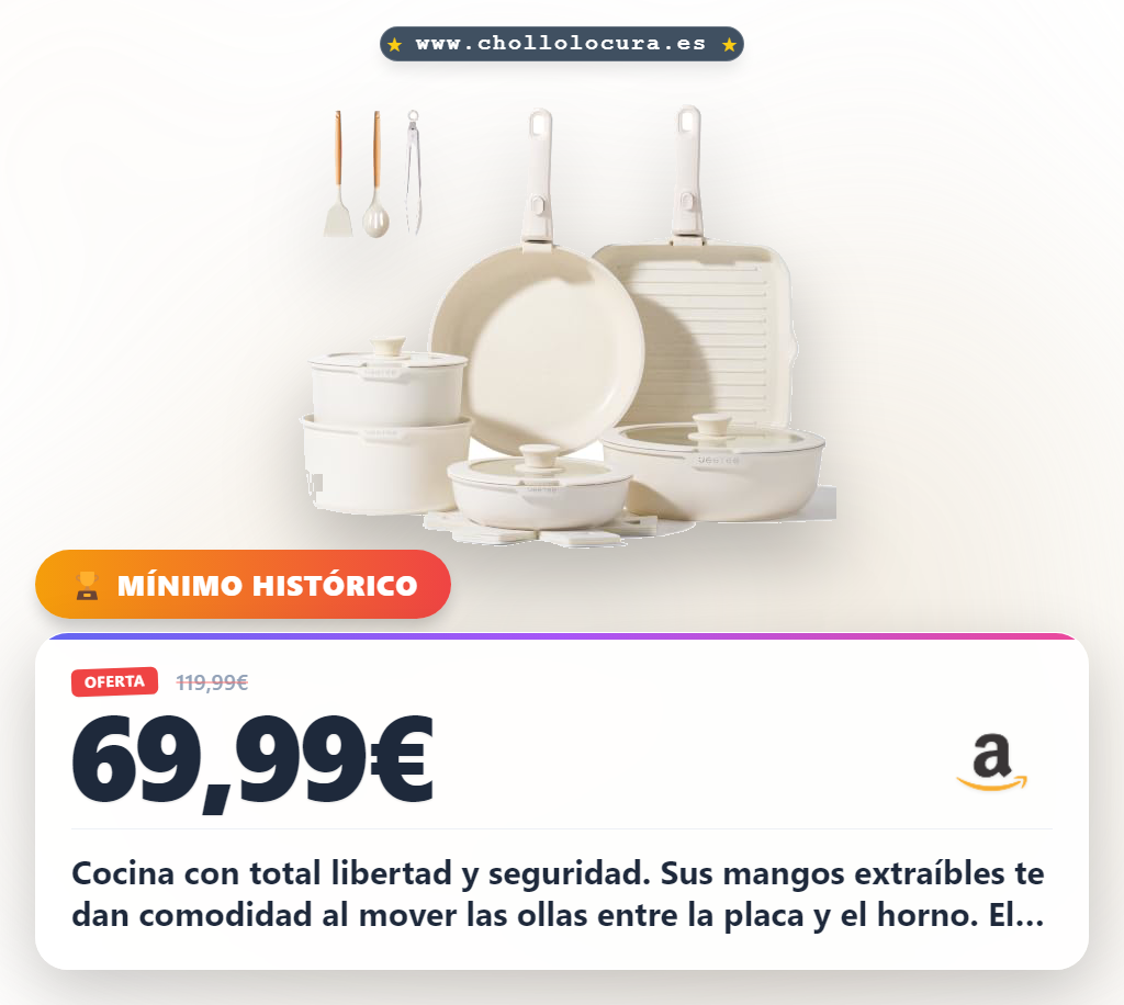 Aprovecha la batería de cocina JEETEE 25 piezas con mangos extraíbles y inducción a precio de chollo