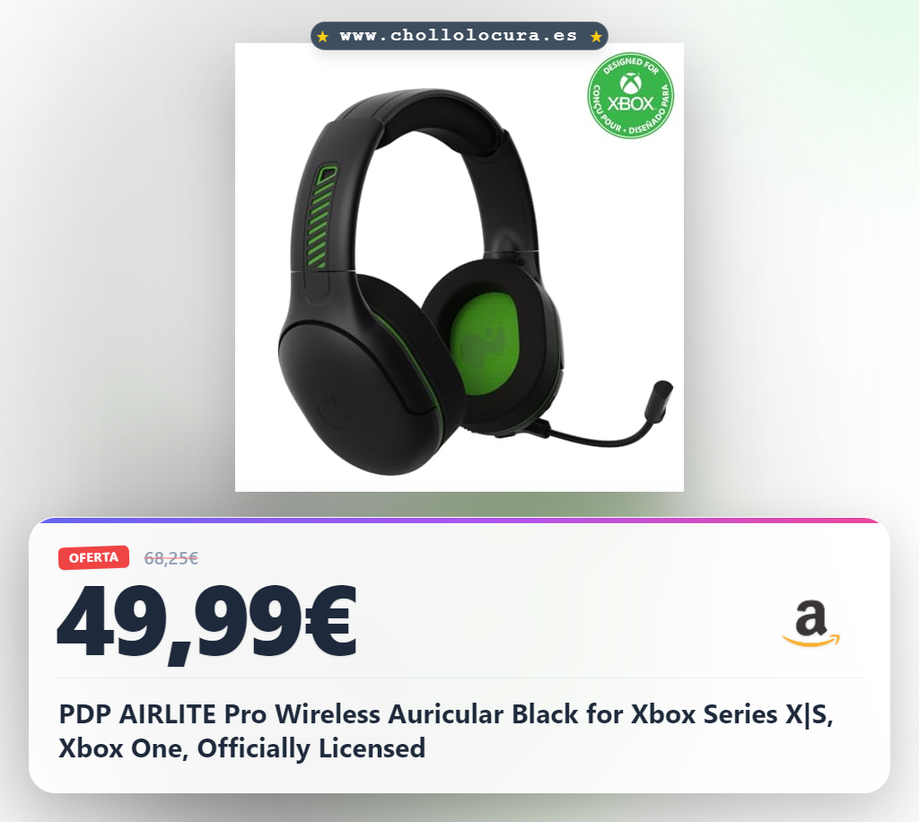 PDP AIRLITE Pro Wireless Auricular Black for Xbox Series X|S, Xbox One, Officially Licensed