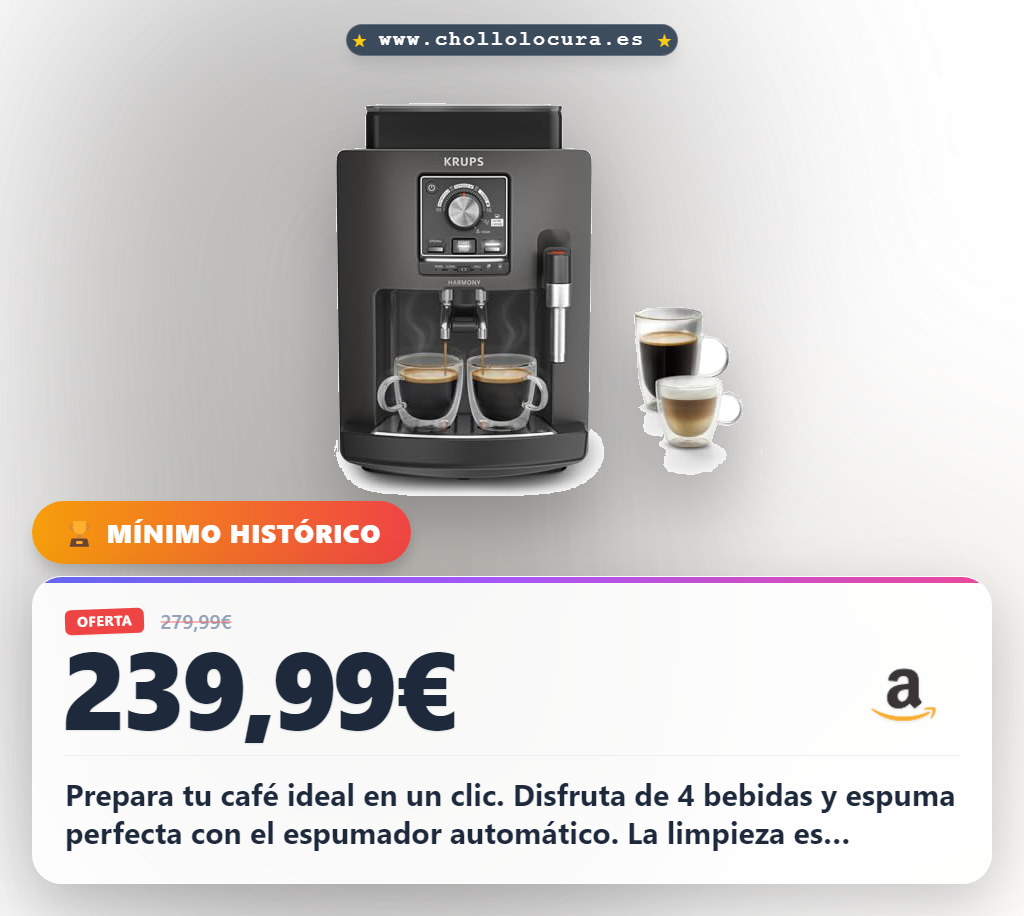 Aprovecha esta cafetera superautomática Krups con espumador automático y doble taza al mejor precio