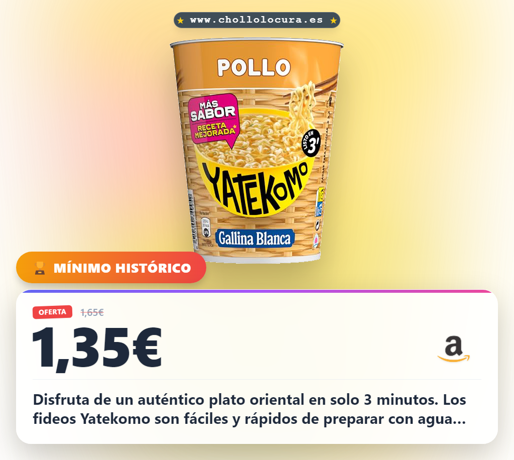 Aprovecha los fideos orientales Yatekomo de pollo y aderezo en oferta histórica