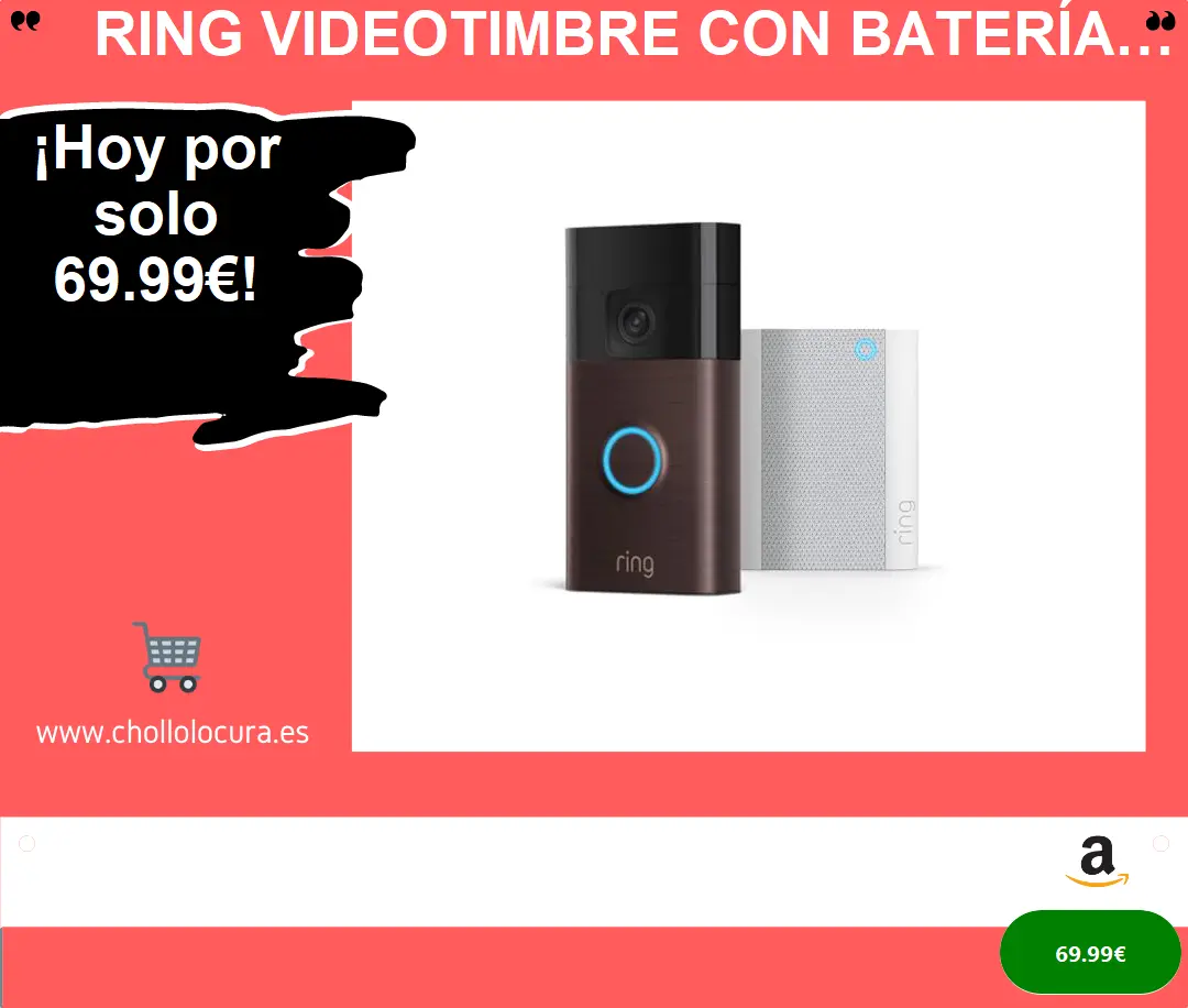 ¡Protege tu hogar con el Ring Videotimbre con Batería! HD 1440p, visión nocturna, instalación en 5 min + Ring Chime