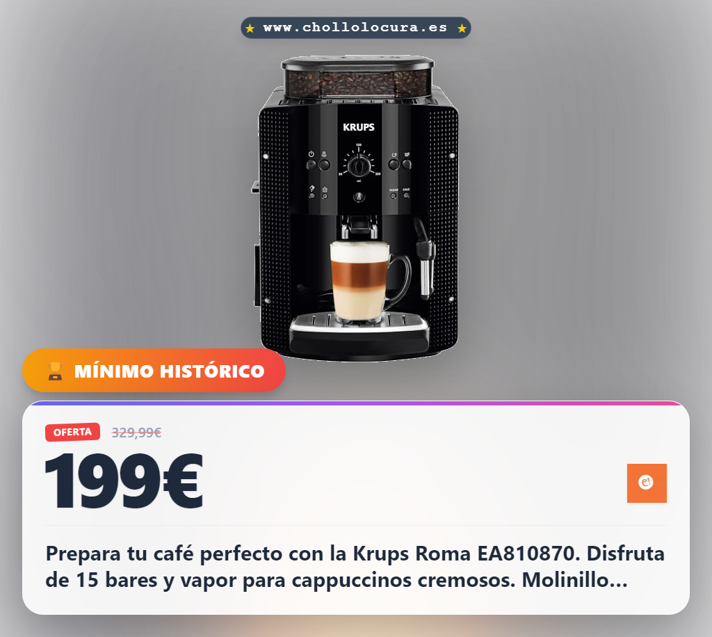 Aprovecha la cafetera Krups Roma EA810870 con molido profesional y vapor para cappuccino al mejor precio