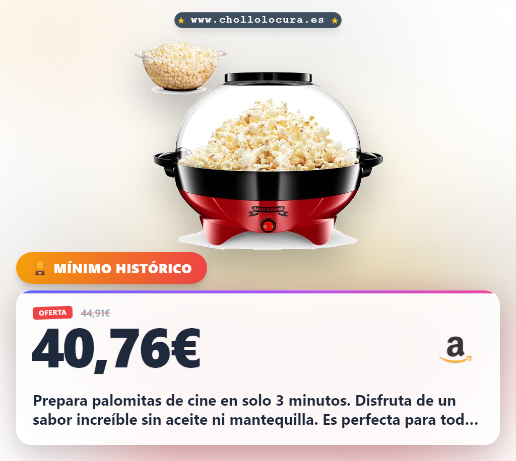 Aprovecha esta Palomitera Retro 5L de aire caliente para palomitas recién hechas en oferta