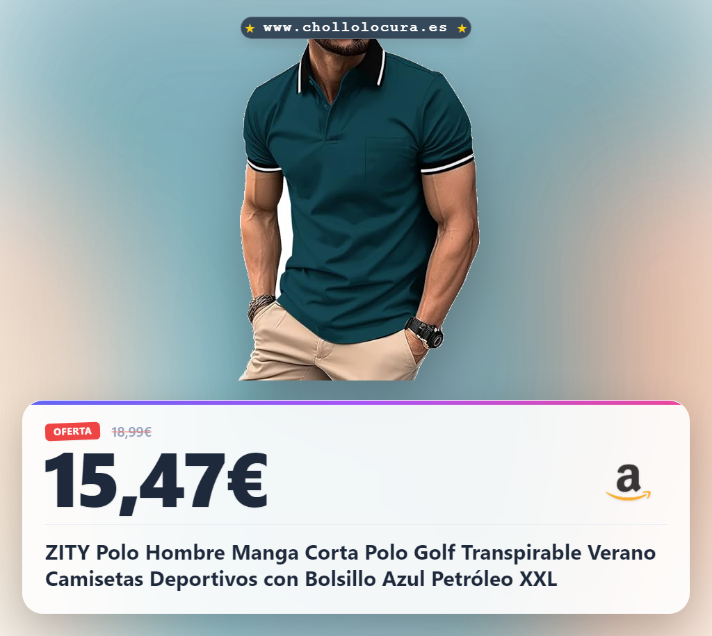 ZITY Polo Hombre Manga Corta Polo Golf Transpirable Verano Camisetas Deportivos con Bolsillo Azul Petróleo XXL