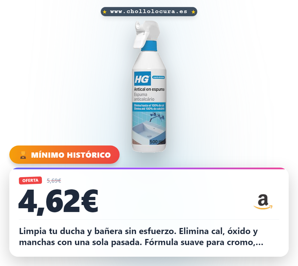 HG Antical en Espuma, Limpiador para Cocina y Baño, Limpia y Desincrusta la Cal de Duchas y Bañeras, Producto de Limpieza en Formato Spray, Limpiador para Inodoros y Grifos - 500ml