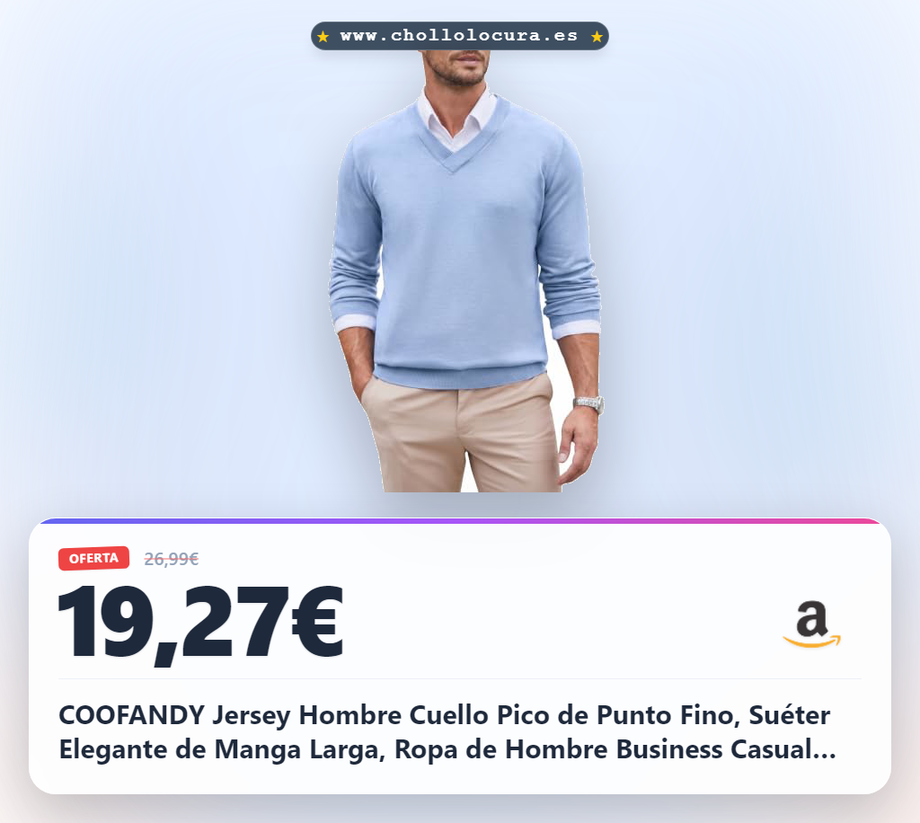 COOFANDY Jersey Hombre Cuello Pico de Punto Fino, Suéter Elegante de Manga Larga, Ropa de Hombre Business Casual Slim Fit, Básico y Suave Azul Claro XXL
