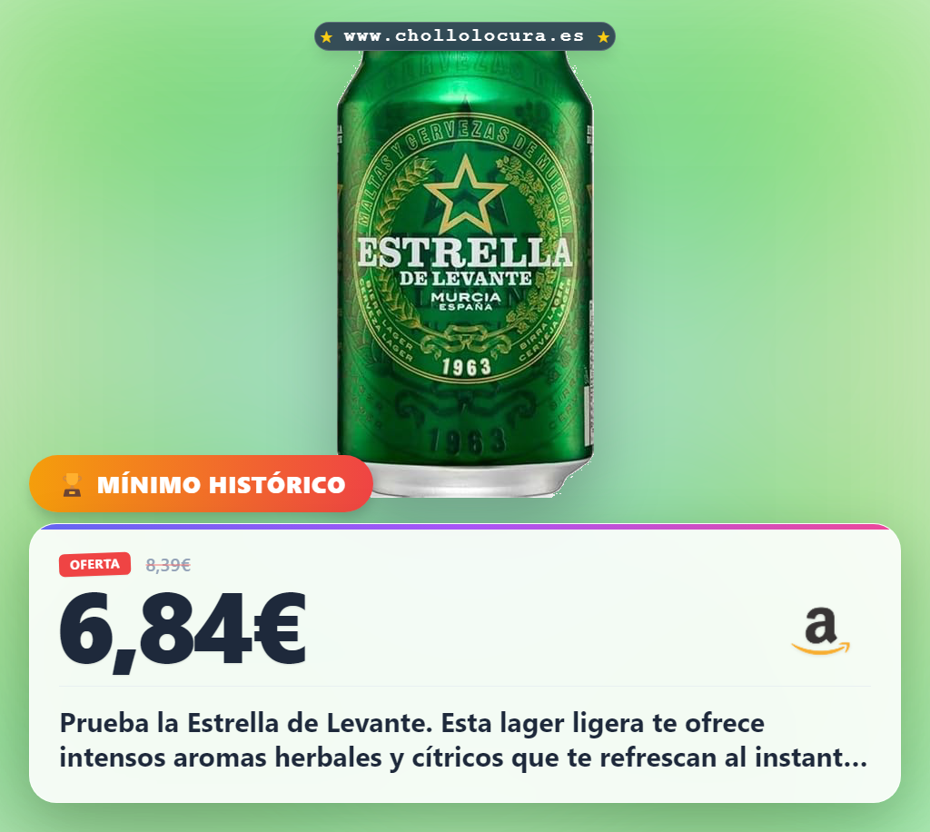 Encuentra Estrella de Levante lager de Murcia con aromas herbales y espuma persistente en pack de 12 latas a precio de chollo