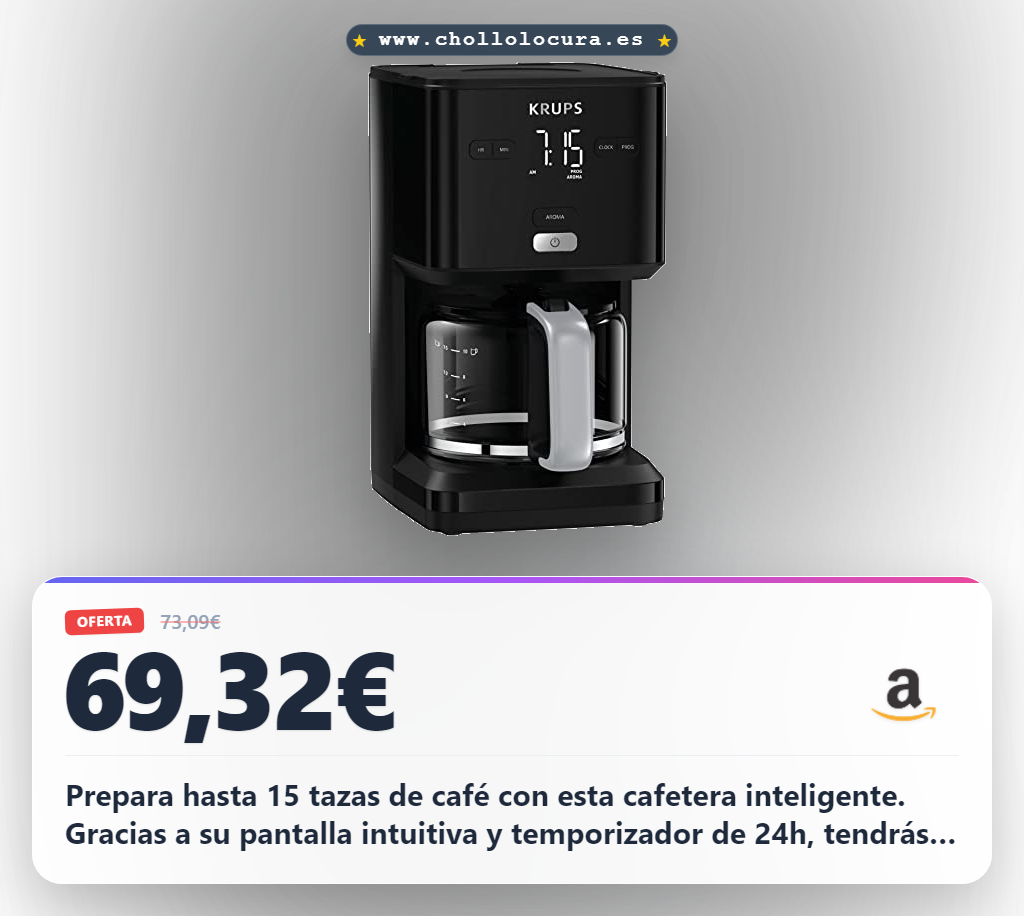 Aprovecha la cafetera KRUPS KM6008 con temporizador 24h y apagado automático para disfrutar de un café excepcional al mejor precio