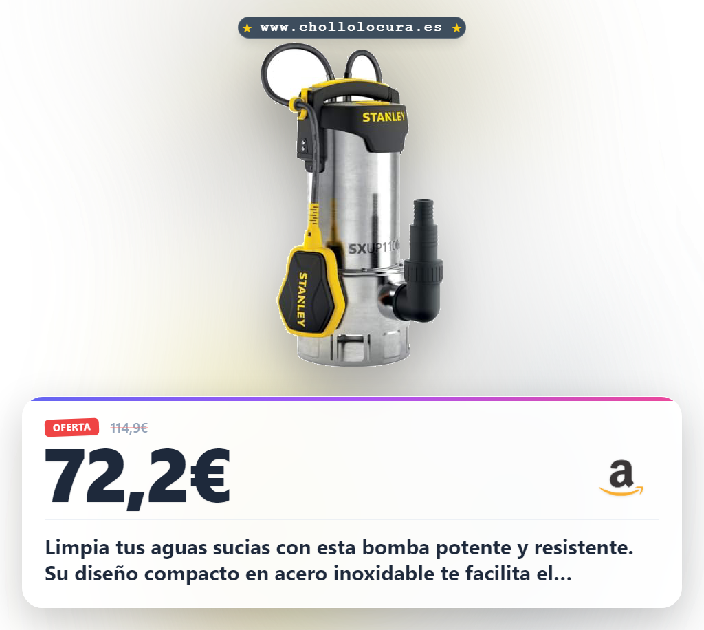 Consigue la bomba sumergible Stanley SXUP1100XDE para aguas sucias con gran caudal en oferta