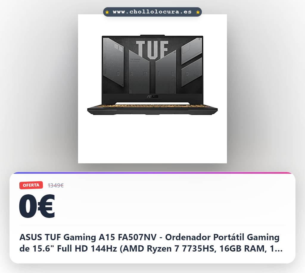 ASUS TUF Gaming A15 FA507NV - Ordenador Portátil Gaming de 15.6" Full HD 144Hz (AMD Ryzen 7 7735HS, 16GB RAM, 1TB SSD, RTX 4060-8GB, Sin Sistema Operativo) Color Gris - Teclado QWERTY español