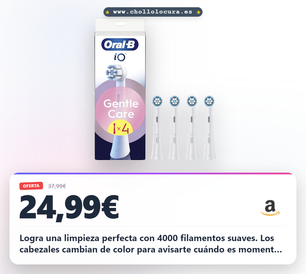 Aprovecha el pack de 4 cabezales Oral-B iO Gentle Care con filamentos de cambio de color al mejor precio