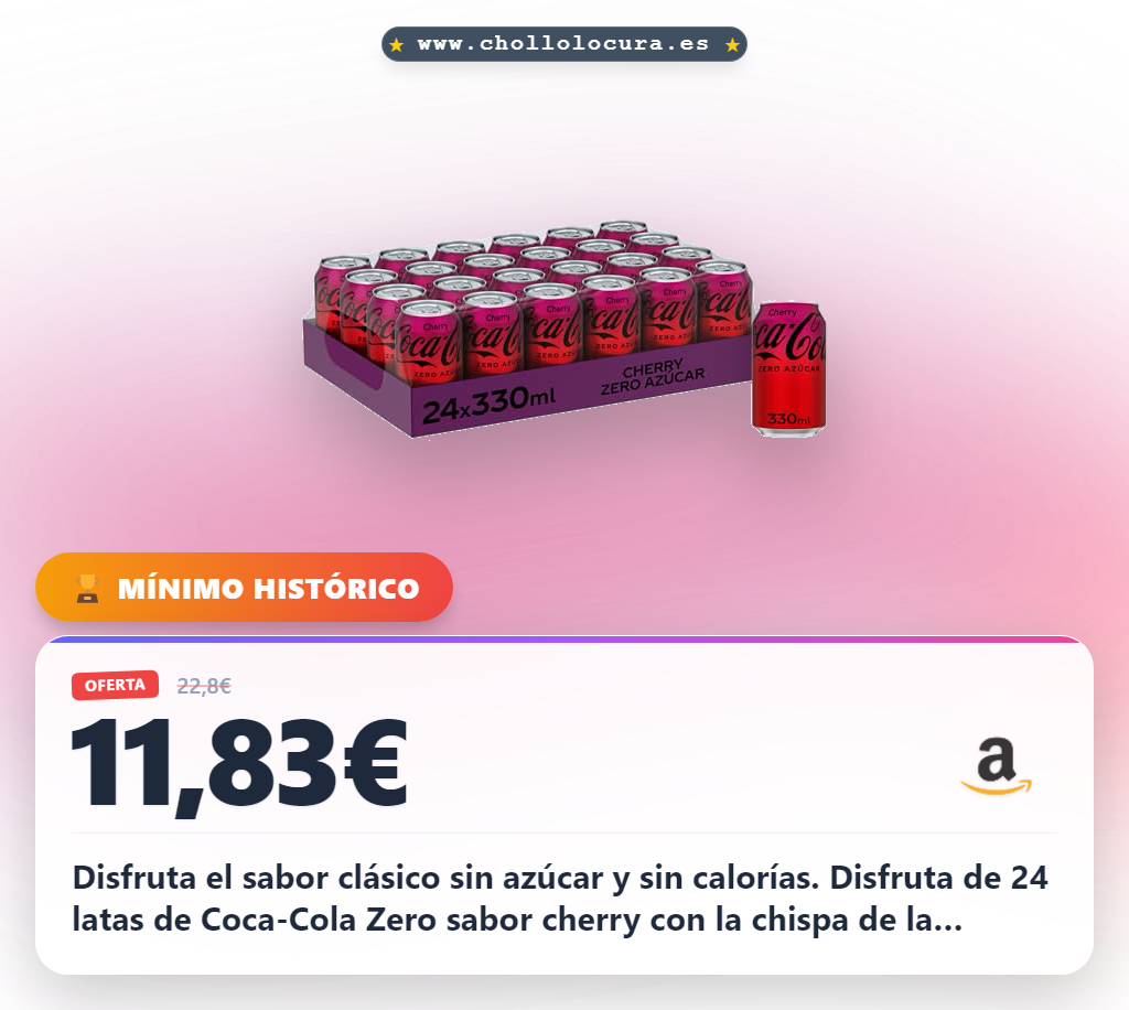 Aprovecha Coca-Cola Zero sabor cherry sin azúcar en 24 latas reciclables para disfrutar al mejor precio