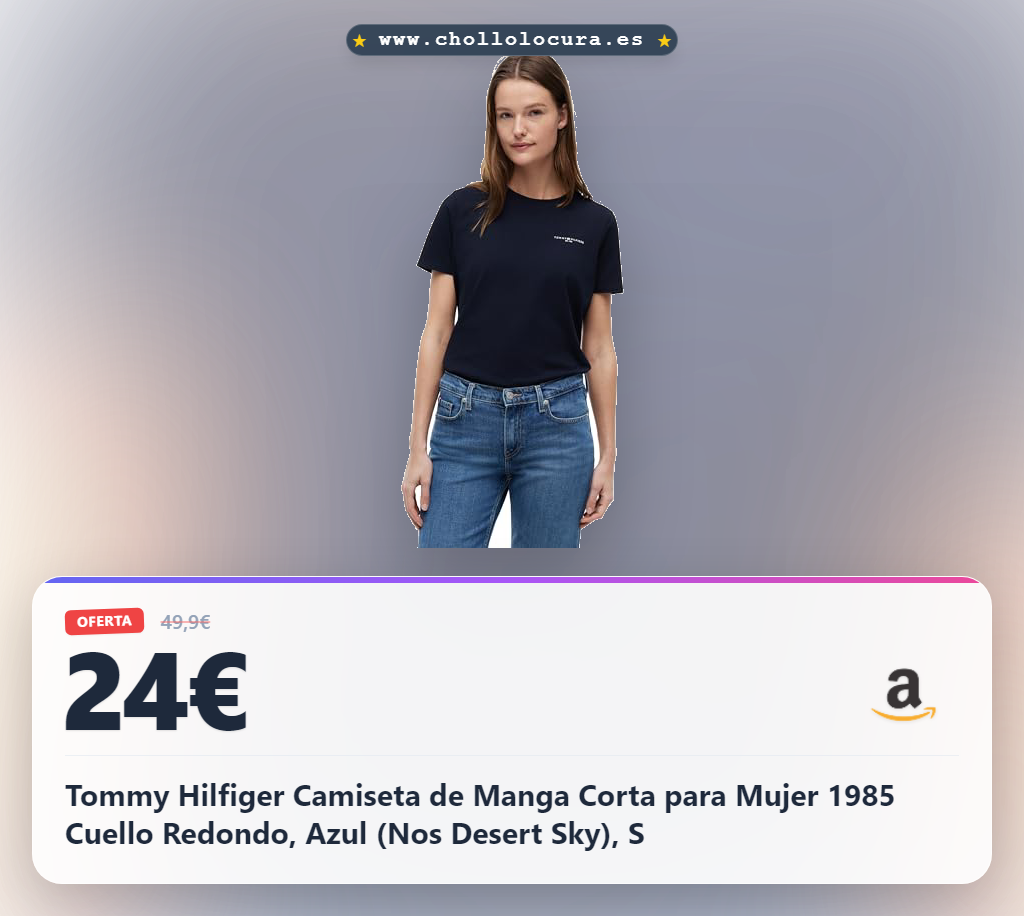 Tommy Hilfiger Camiseta de Manga Corta para Mujer 1985 Cuello Redondo, Azul (Nos Desert Sky), S