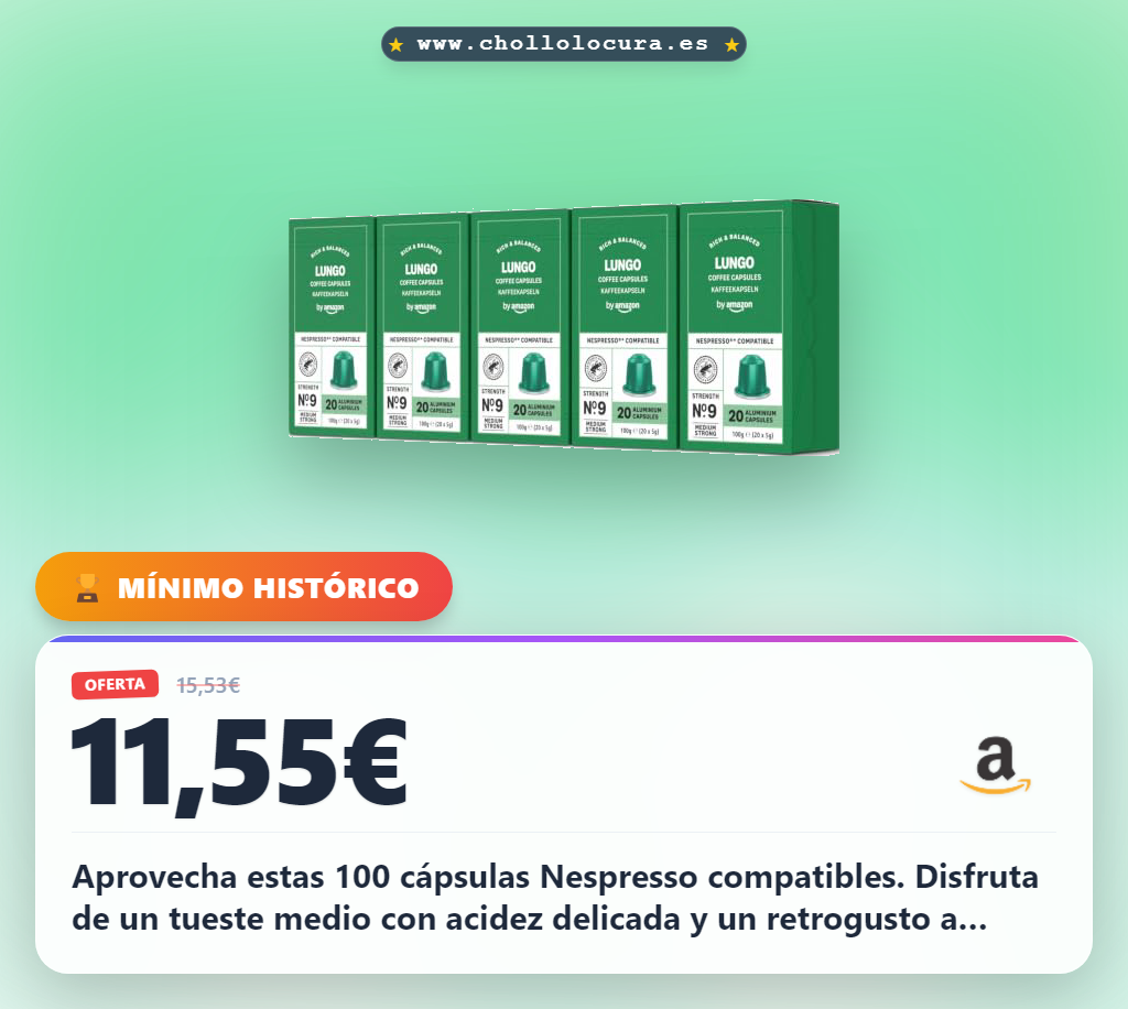 Aprovecha estas 100 cápsulas de café Nespresso compatibles de tueste medio y certificado Rainforest Alliance al mejor precio