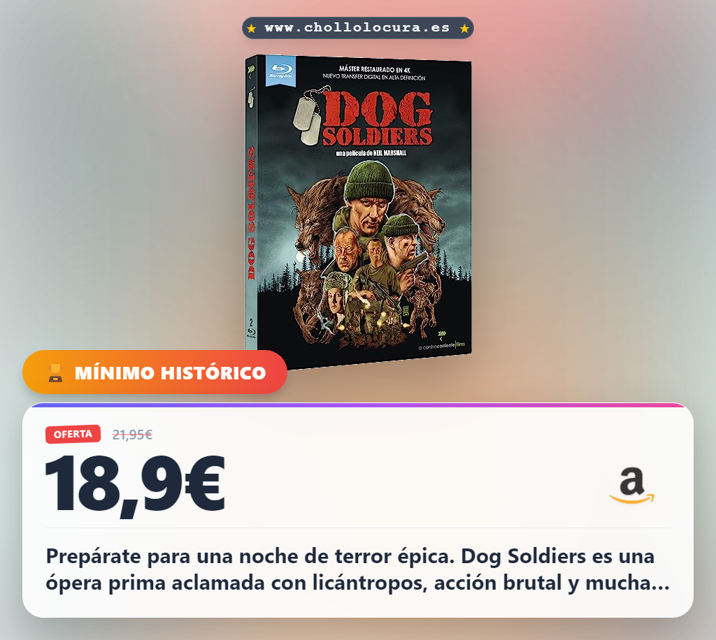 Prepárate para una noche de terror épica. Dog Soldiers es una ópera prima aclamada con licántropos, acción brutal y mucha comedia. Una lucha por la supervivencia que te dejará sin aliento. ¡Imprescindible para amantes del cine de género!