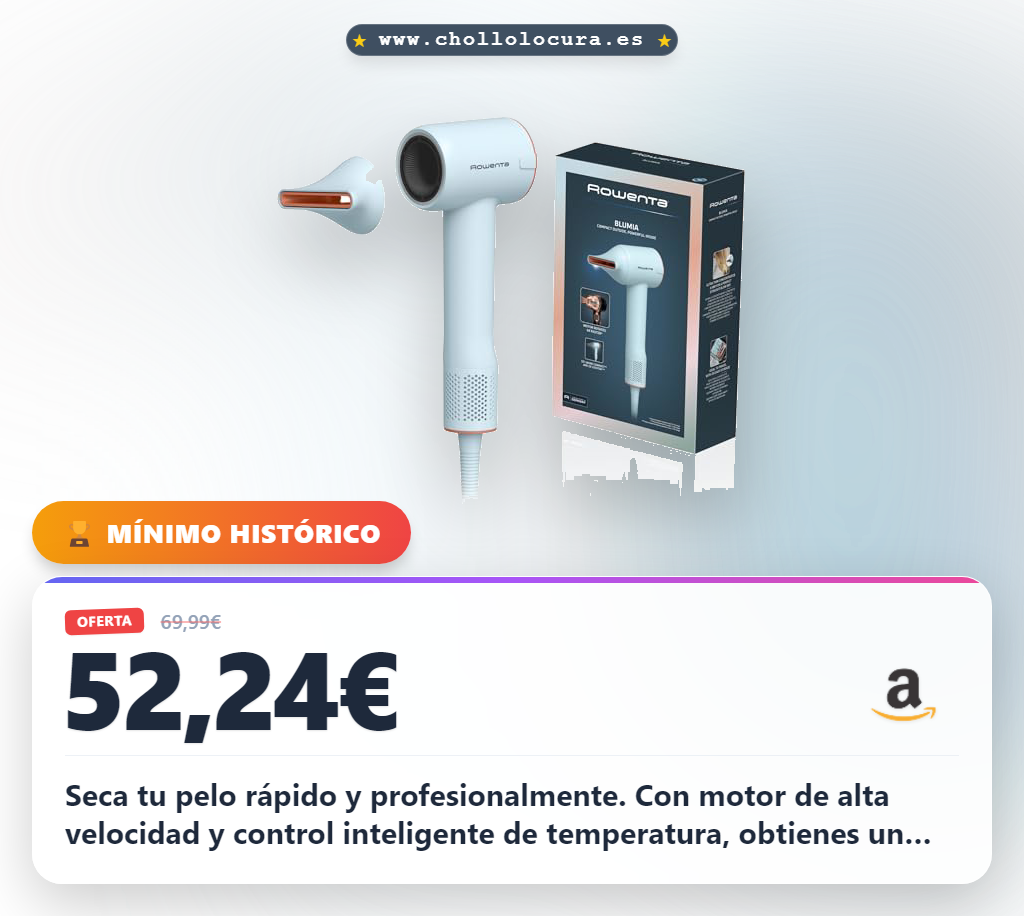 Aprovecha el secador de pelo Rowenta Blumia compacto con motor digital y control inteligente en oferta