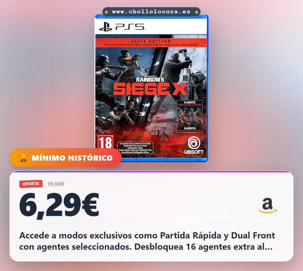 Consigue Rainbow Six Siege Elite Edition PS5 con modos exclusivos y 16 agentes extra al mejor precio