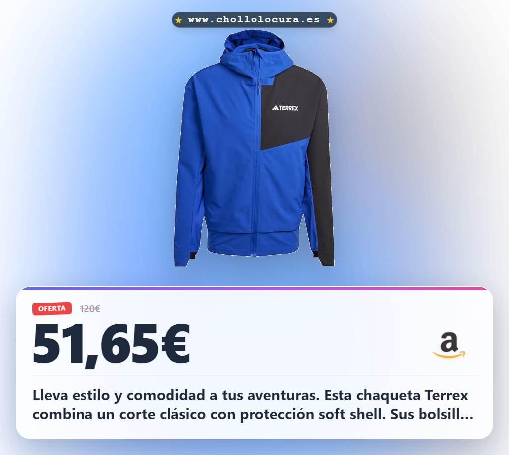 Encuentra la chaqueta Terrex soft shell para aventuras. Consigue estilo y comodidad con poliéster reciclado en oferta.
