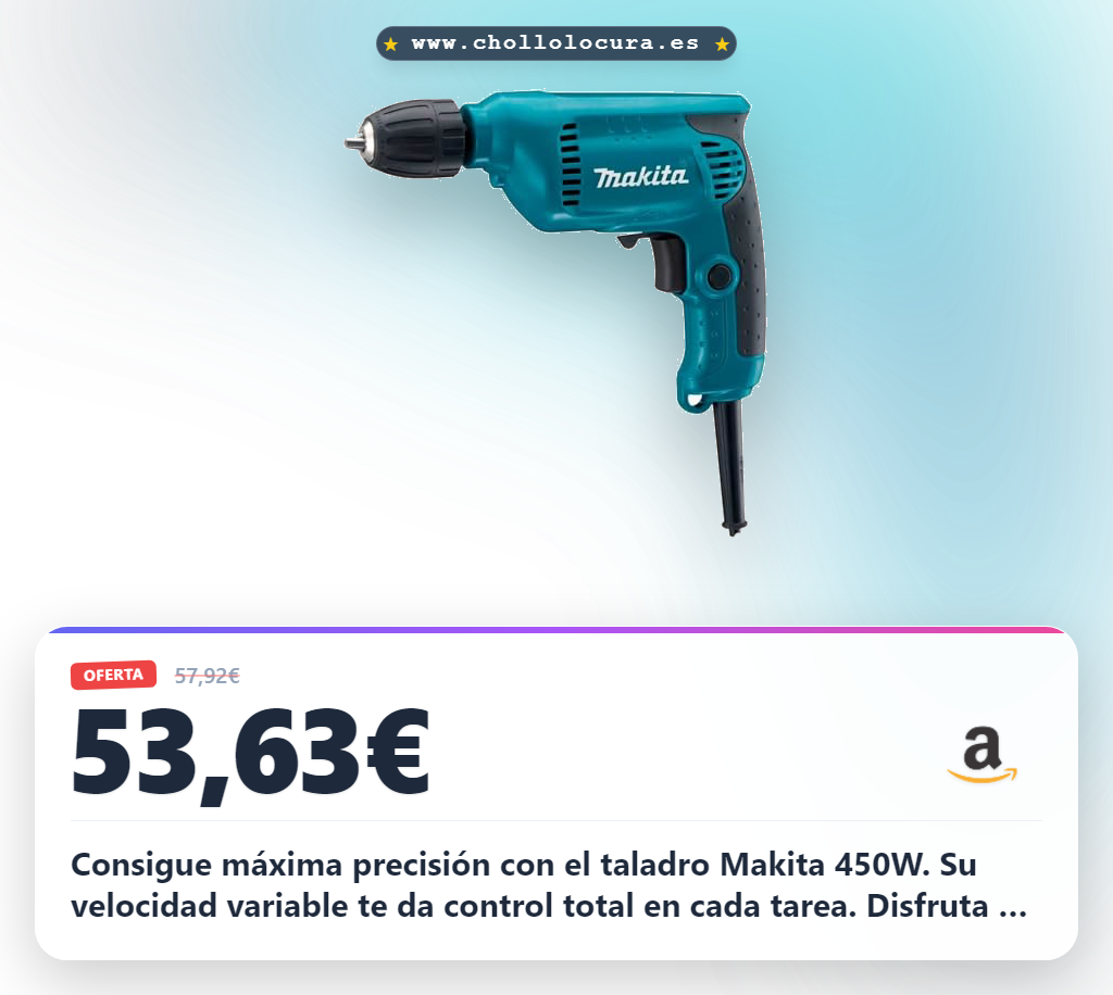 Aprovecha el taladro Makita 450W con portabrocas automático y velocidad variable al mejor precio de oferta