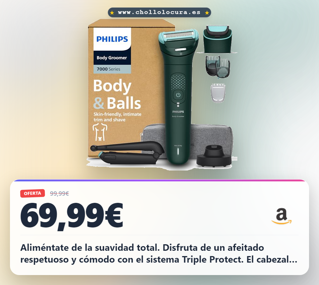 Consigue la afeitadora corporal Philips Serie 7000 con sistema Triple Protect y cabezal 2D en oferta