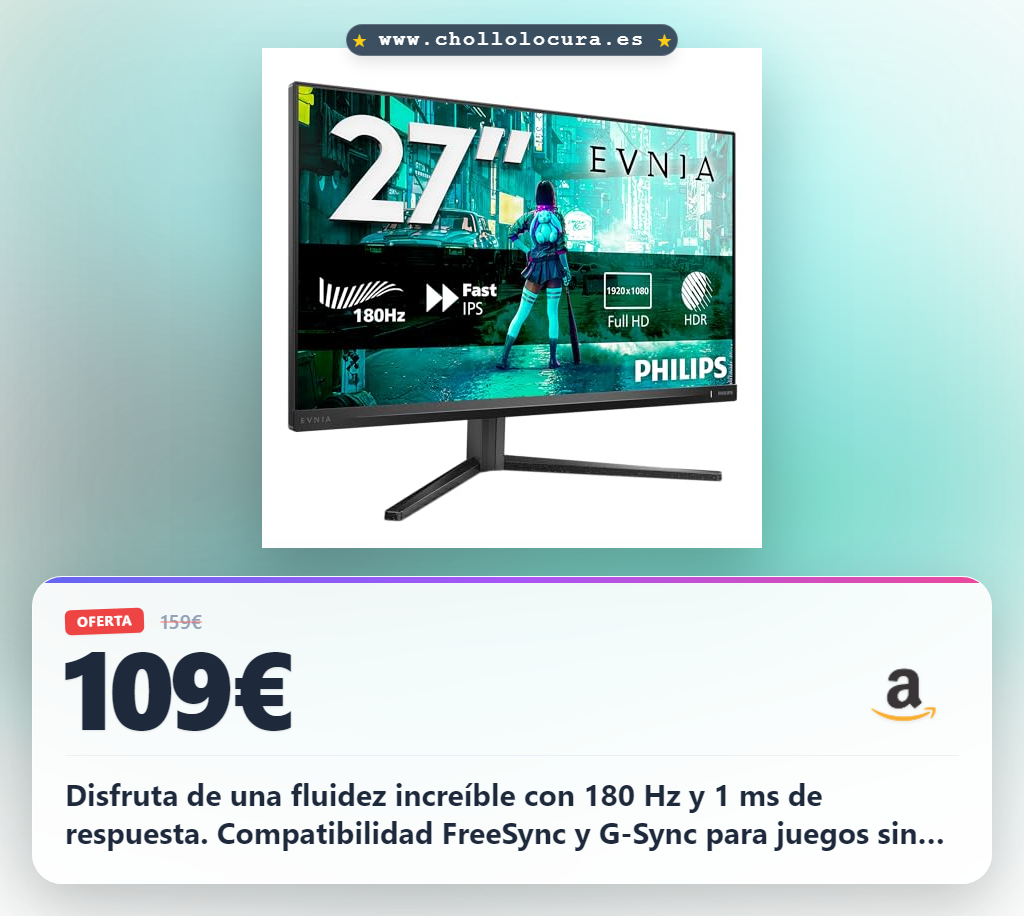 Consigue monitor gaming 27 pulgadas 180Hz 1ms FreeSync con diseño ergonómico y Flicker Free al mejor precio
