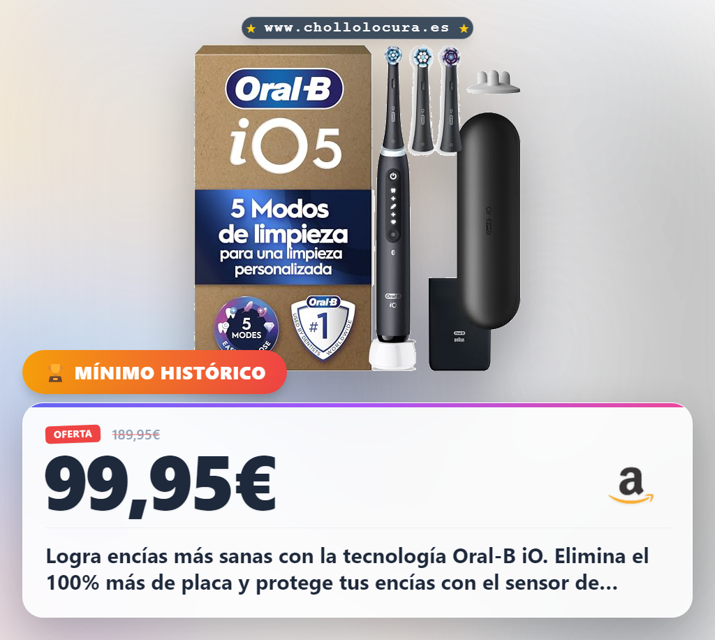 Consigue el cepillo eléctrico Oral-B iO 5N con 3 cabezales y estuche de viaje al mejor precio