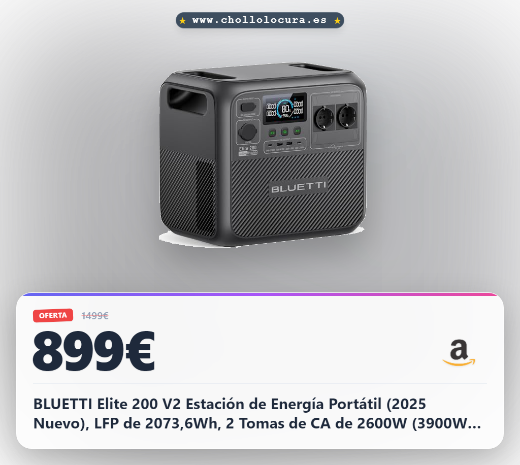 BLUETTI Elite 200 V2 Estación de Energía Portátil (2025 Nuevo), LFP de 2073,6Wh, 2 Tomas de CA de 2600W (3900W Power Lifting), 17 Años Vida Útil, Generador Solar para Acampar, Fuera de la Red, Cortes