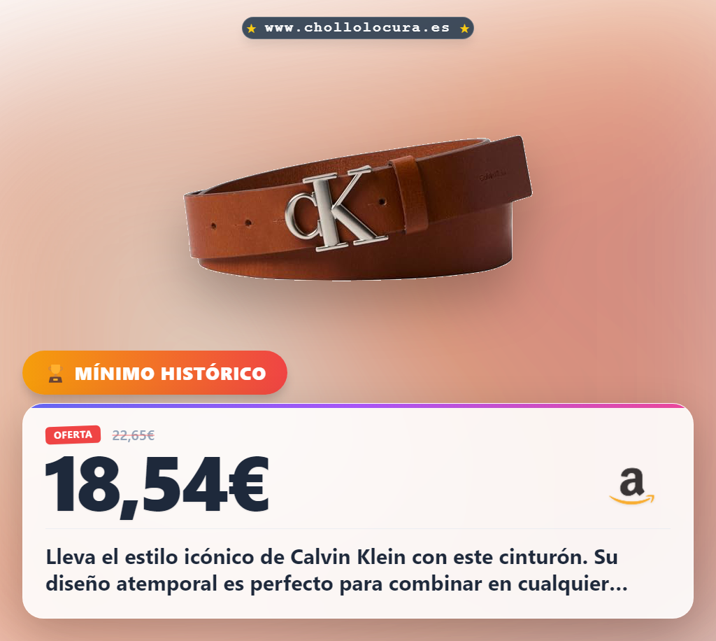 Aprovecha este cinturón hombre Calvin Klein en piel marrón con hebilla monograma al mejor precio de oferta