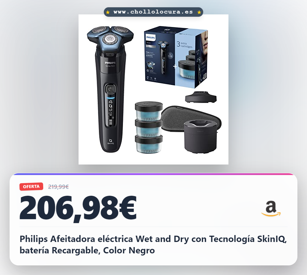Philips Afeitadora eléctrica Wet and Dry con Tecnología SkinIQ, batería Recargable, Color Negro