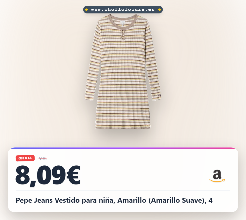 Obtén este Vestido Pepe Jeans para niña en amarillo, corto y de punto acanalado a rayas al mejor precio