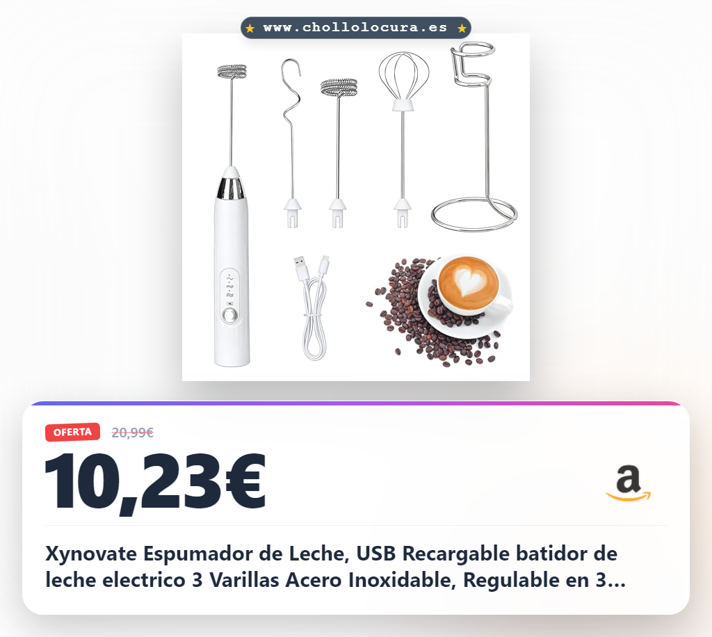Xynovate Espumador de Leche, USB Recargable batidor de leche electrico 3 Varillas Acero Inoxidable, Regulable en 3 Velocidades, Fácil Limpieza, Batidora de Leche Portáti, Blanca