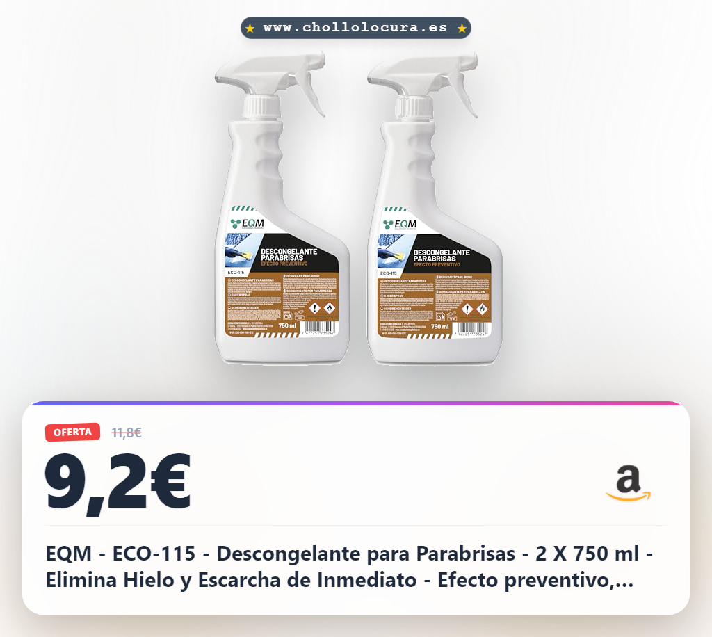 EQM - ECO-115 - Descongelante para Parabrisas - 2 X 750 ml - Elimina Hielo y Escarcha de Inmediato - Efecto preventivo, Reduce la formación de Hielo