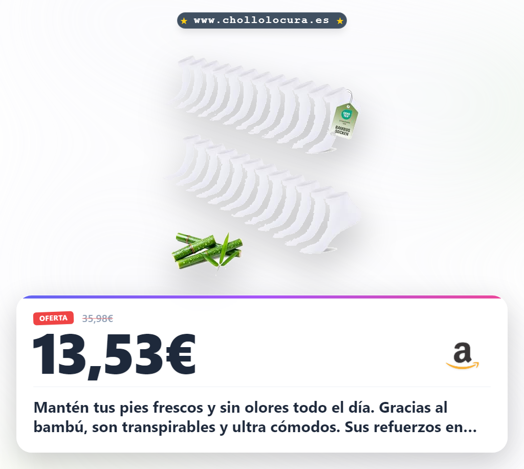 Encuentra calcetines de bambú anti-olor para hombre y mujer: transpirables, cómodos y reforzados a precio de chollo.
