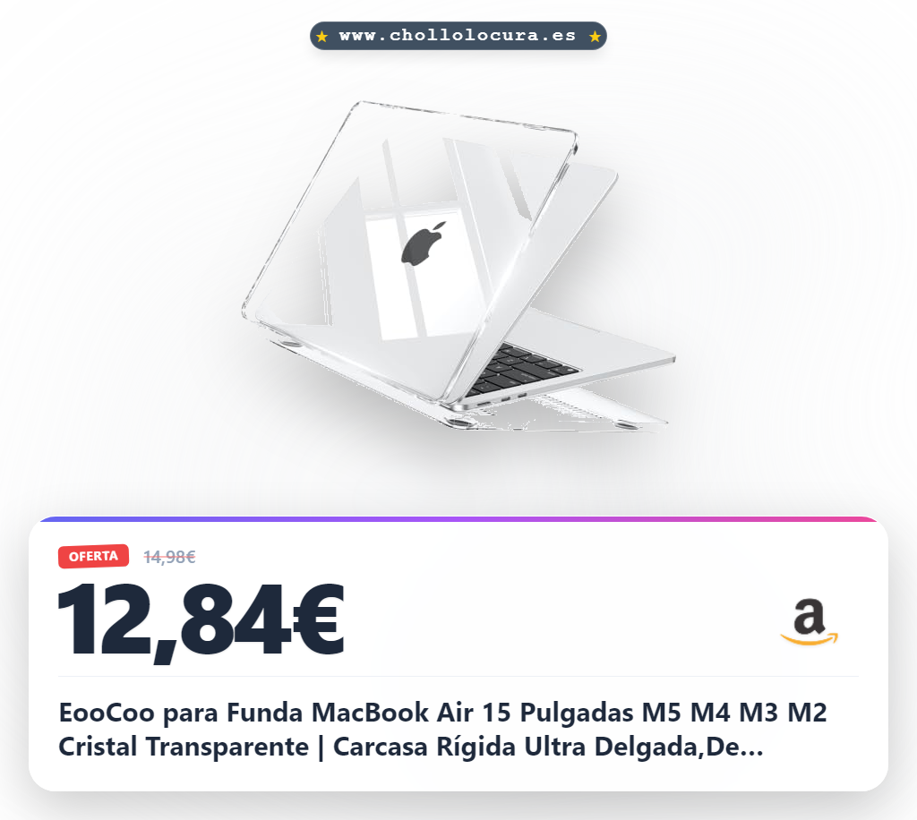 EooCoo para Funda MacBook Air 15 Pulgadas M5 M4 M3 M2 Cristal Transparente | Carcasa Rígida Ultra Delgada,De plástico,Superficie Lisa,Compatible con Mac Book Air 15"A3448 A3241 A3114 A2941 2026-2023