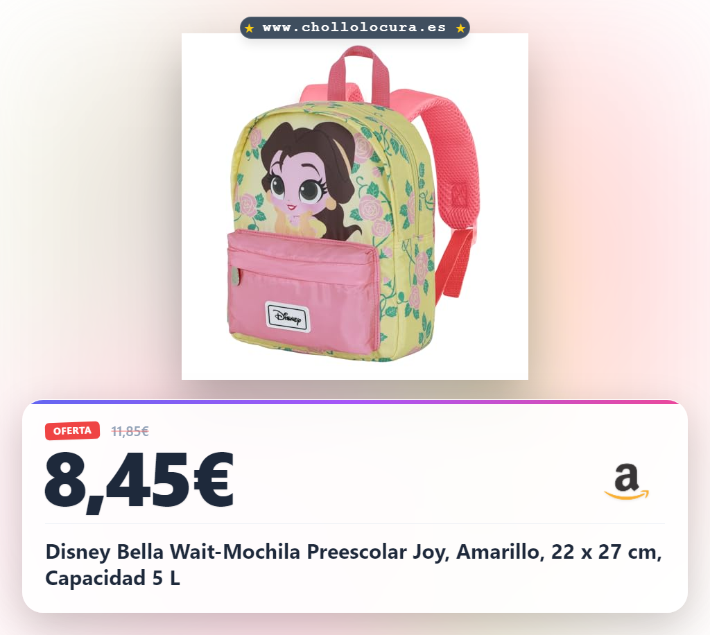 Disney Bella Wait-Mochila Preescolar Joy, Amarillo, 22 x 27 cm, Capacidad 5 L