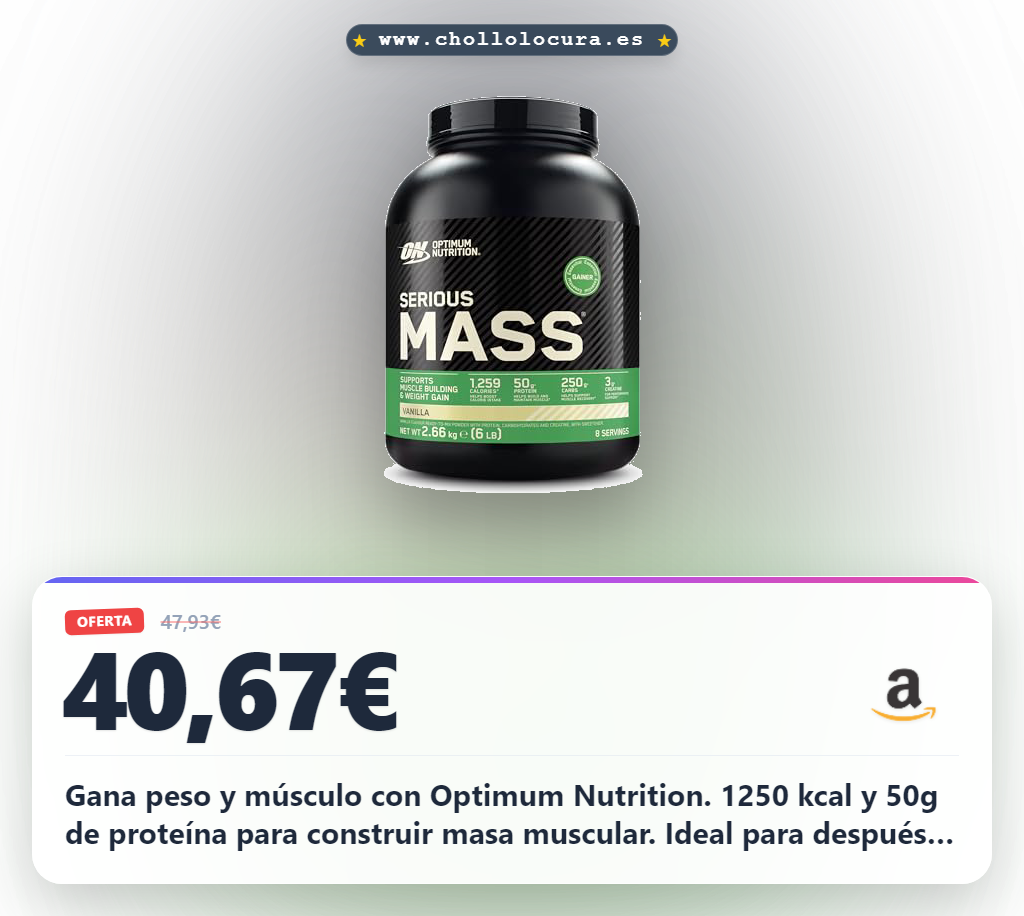 Logra ganar peso con Optimum Nutrition Serious Mass Vainilla 2.66kg 8 porciones al mejor precio
