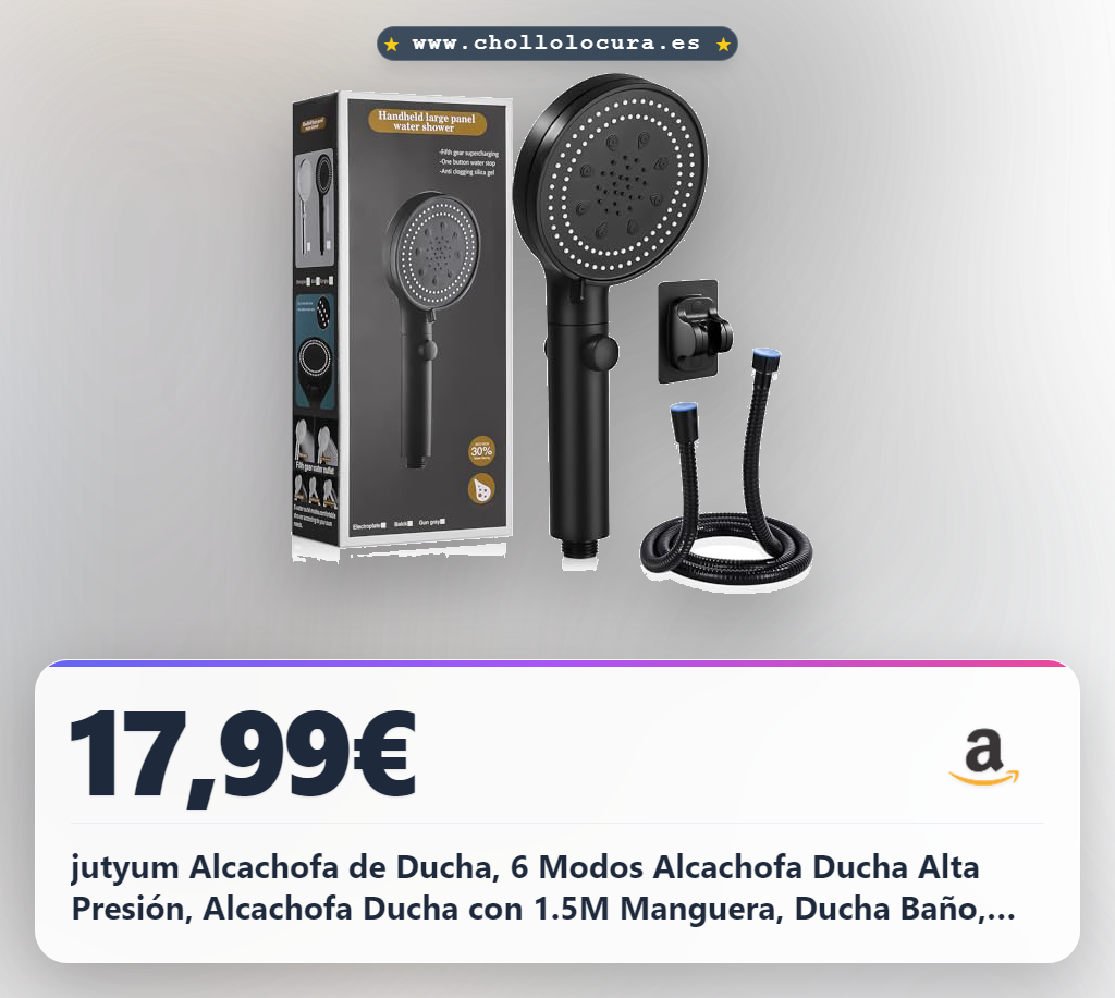 jutyum Alcachofa de Ducha, 6 Modos Alcachofa Ducha Alta Presión, Alcachofa Ducha con 1.5M Manguera, Ducha Baño, Shower Head, Ducha Alcachofa, Mango Ducha, Cabezal de Ducha con Soporte