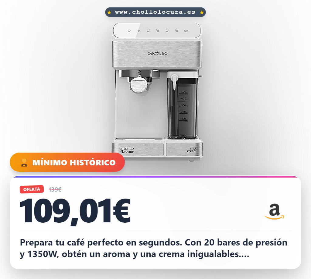 Compra la cafetera Cecotec Power Instant-ccino 20 Touch con 20 bares y control táctil en oferta al mejor precio del año