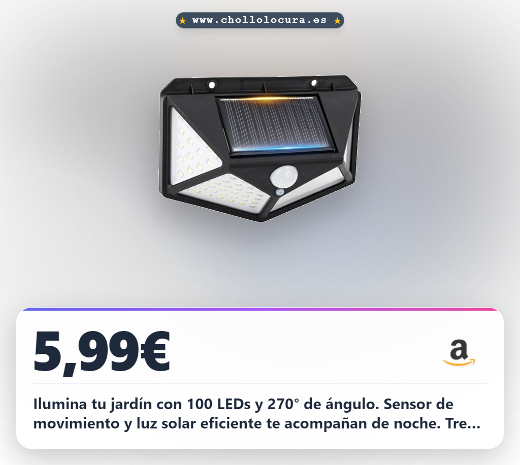 GRIFEMA Luz Solar Exterior para Jardín con Sensor de Movimiento, Focos LED Exterior Solares, Lámpara de Pared Solar Impermeable 100 LEDs, 3 Modos, Ángulo 270°, IP65, Batería 800mAh, GDK203