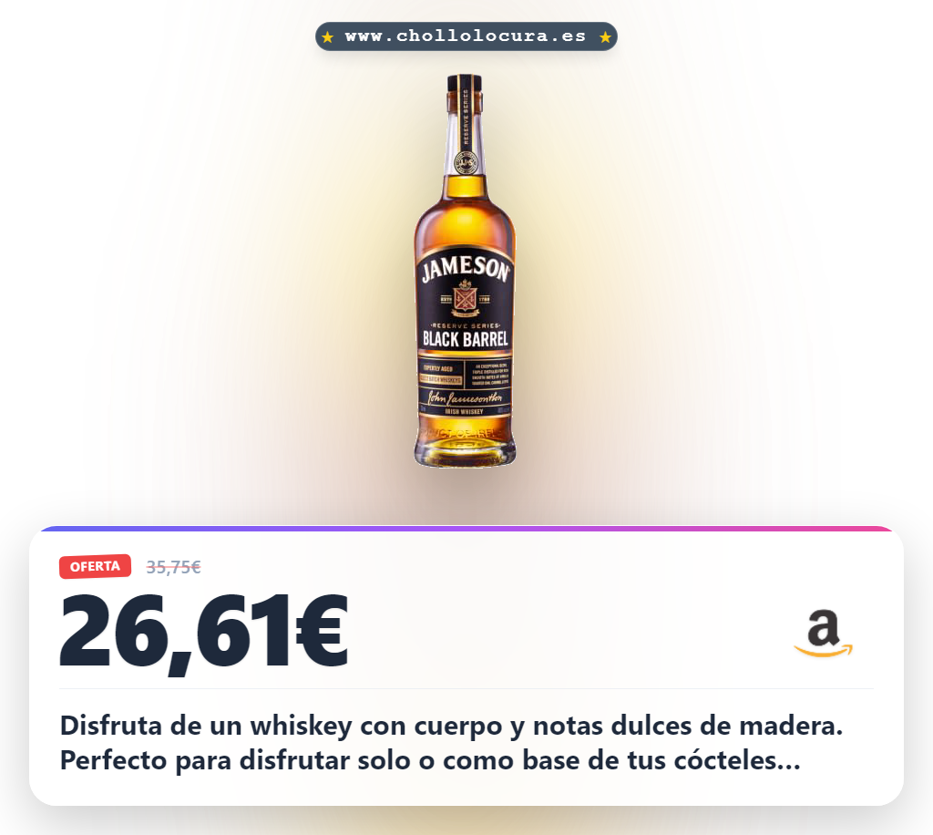 Aprovecha el Jameson Black Barrel Whiskey Irlandés de 700 ml con cuerpo y sabor a madera en oferta histórica