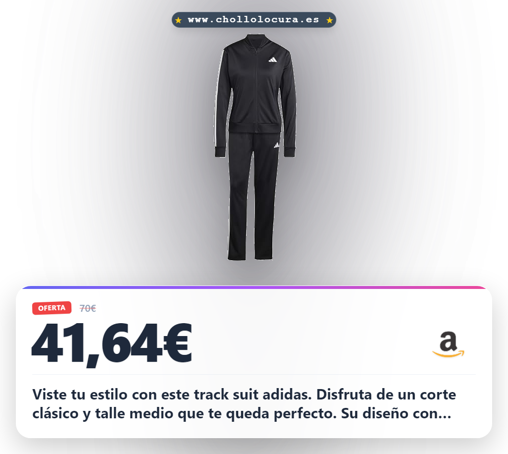 Consigue el conjunto adidas Mujer Essentials 3-Stripes Black con cuello alzado y bolsillos a precio de chollo en oferta histórica de verano.